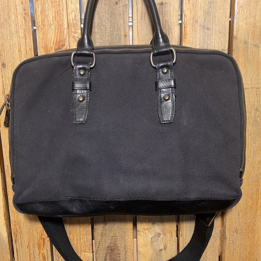 Fossil Black Canvas Laptop Nag with Leather Trim